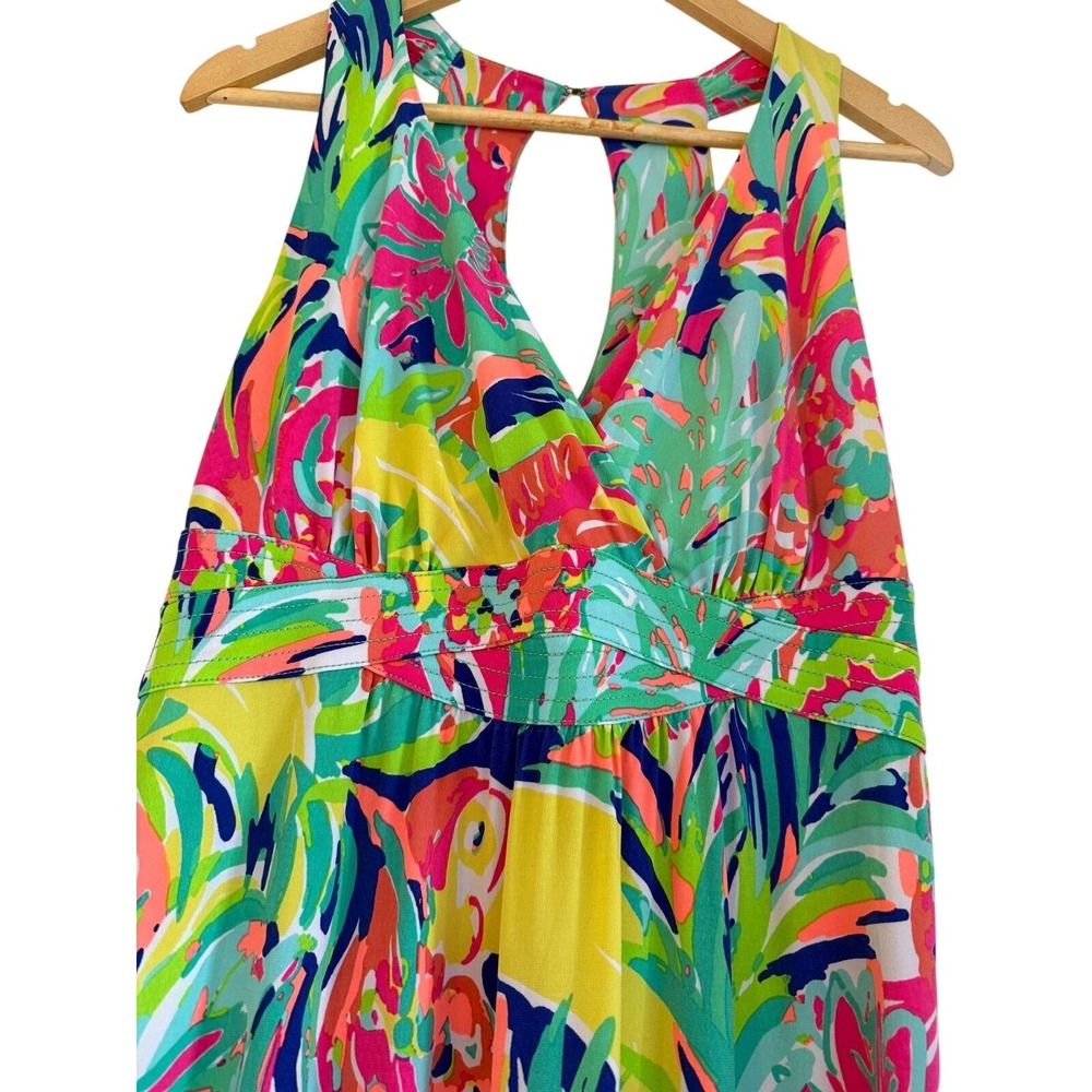 Lilly Pulitzer Loro Maxi Dress Parrot Party Tropical Floral Pink Green Size M - Picture 3 of 8